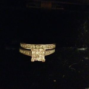 Cubic zirconia engagement ring and wedding band